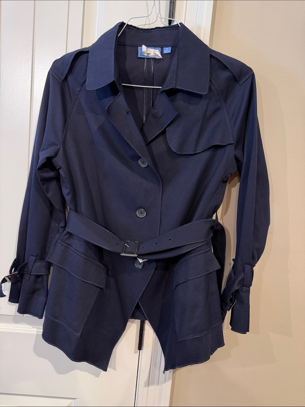 Simply Vera Vera Wang Navy Textured Trench Coat with Belt